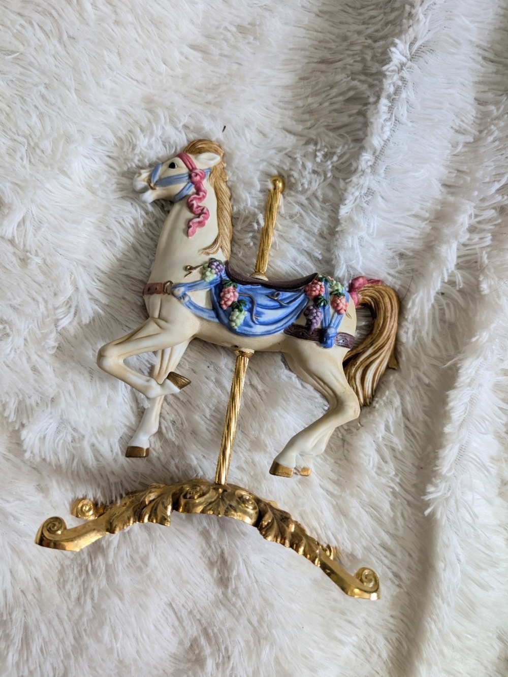 Giftec 1991 Vintage Carousel Horse Figurine Porcelain With Brass Base